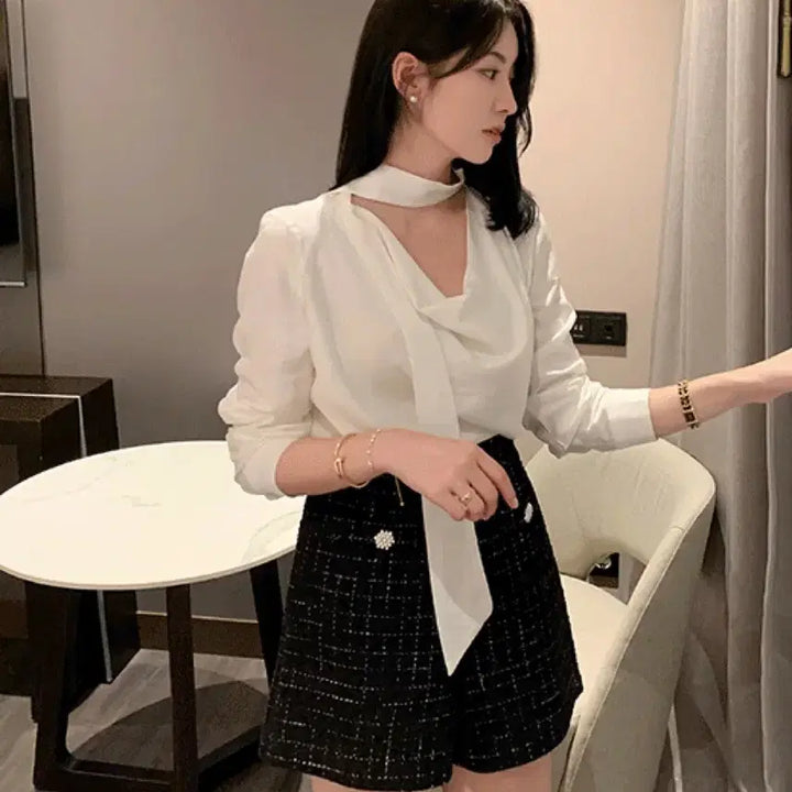 [BUNJANG] Blanc Souhait Blouse Tie White / 블랑수미 블라우스 하객룩 타이 화이트
