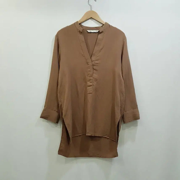 [SOLD OUT] 자라 브이넥 루즈핏 박시 언발 긴팔 롱 블라우스 여L Q339