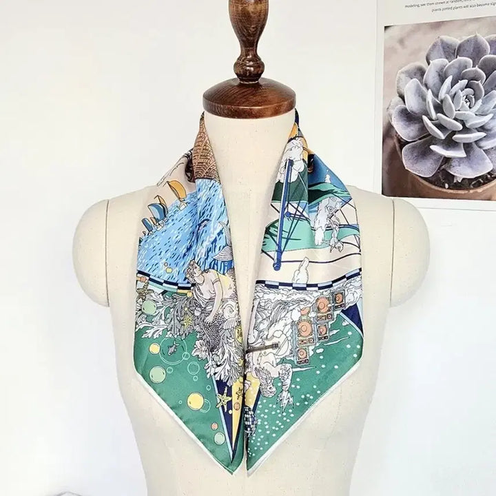 [BUNJANG] Green Square Faux Silk Scarf / 그린 정사각 인조실크 스카프