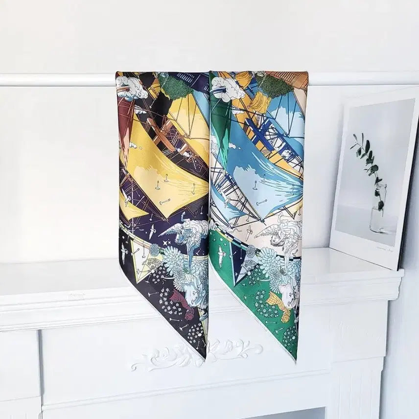 [BUNJANG] Green Square Faux Silk Scarf / 그린 정사각 인조실크 스카프