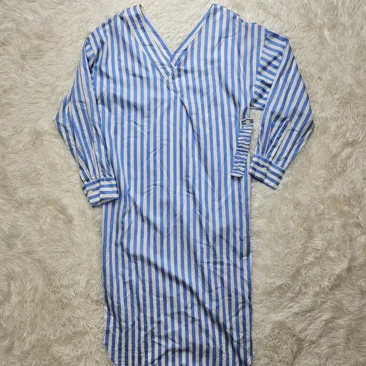 [SOLD OUT] 렉토 스트라이프 롱 셔츠 원피스 블루