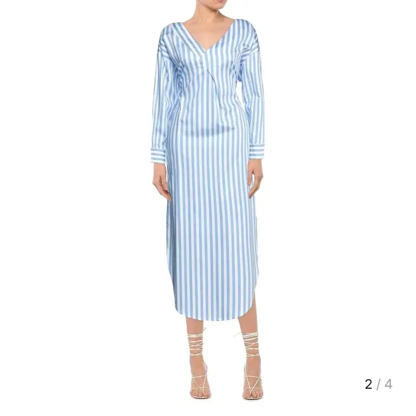 [SOLD OUT] 렉토 스트라이프 롱 셔츠 원피스 블루