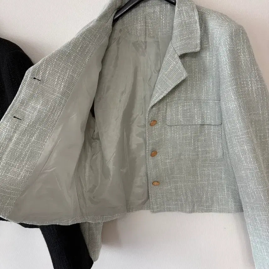 [BUNJANG] Tweed Jacket Black/Mint / 새제품  트위드 자켓 블랙/민트.   프리사이즈