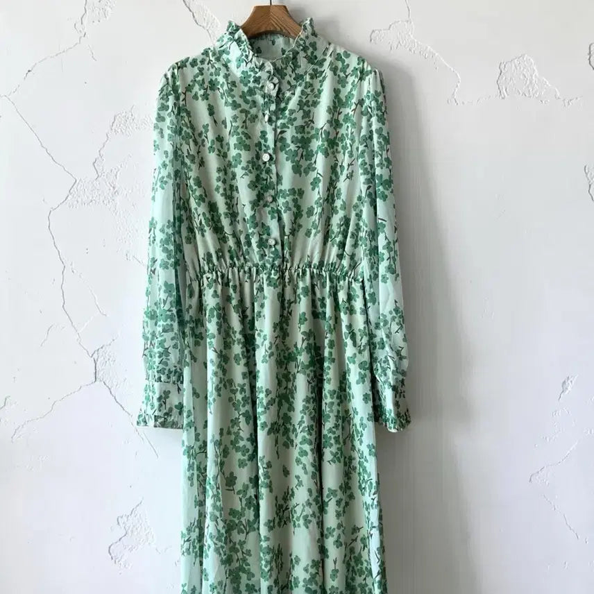 [SOLD OUT] 여성 롱 원피스 플라워 쉬폰 그린 봄원피스 하객룩 데일리