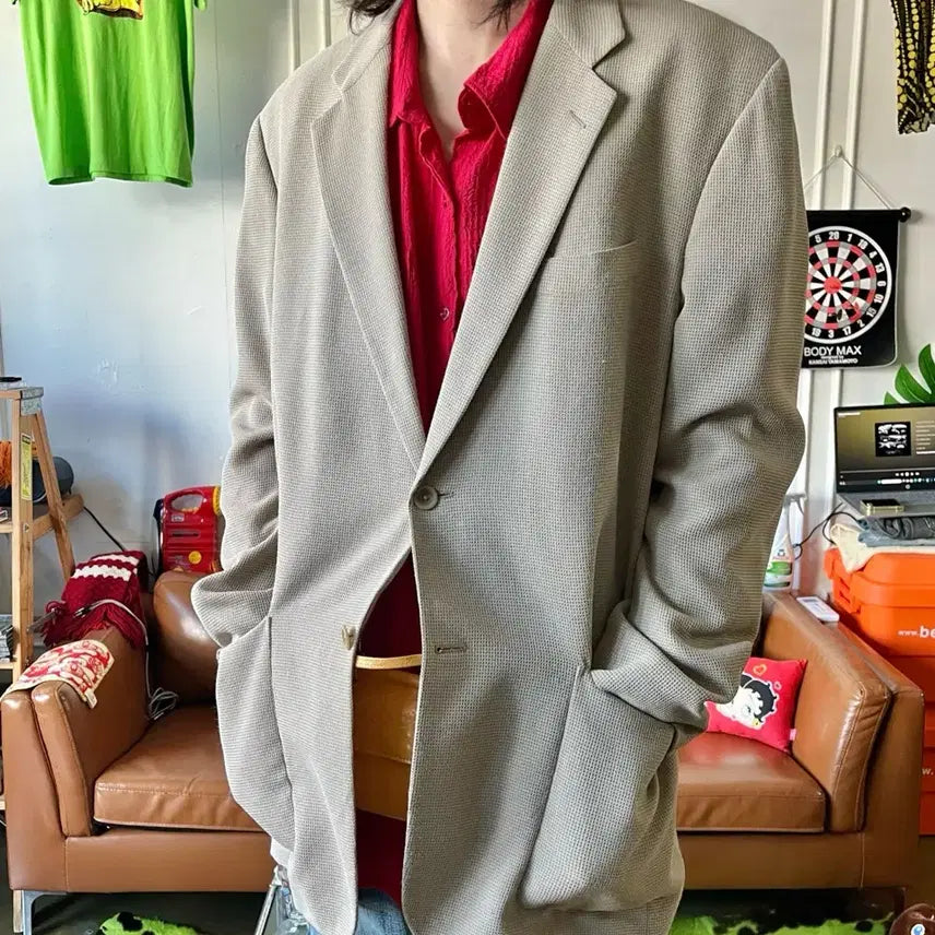 [BUNJANG] SPALDING Vintage Oversized Minimal Blazer Jacket / SPALDING 빈티지 오버사이즈 맥시핏 미니멀 블레이저 자켓