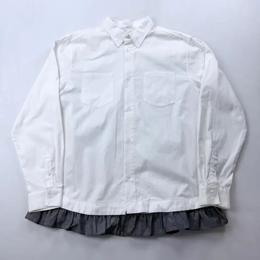 [BUNJANG] Safari Spot Regular Snap Frill Shirt White / 사파리스팟 레귤러 스냅 프릴 셔츠 화이트