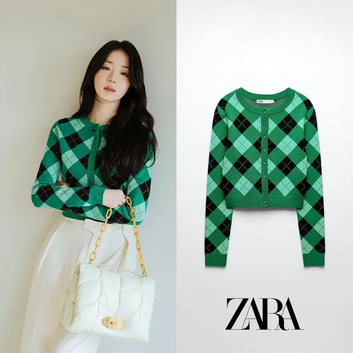 [BUNJANG] ZARA Argyle Knit Cardigan / [새상품] 자라 아가일 니트 가디건