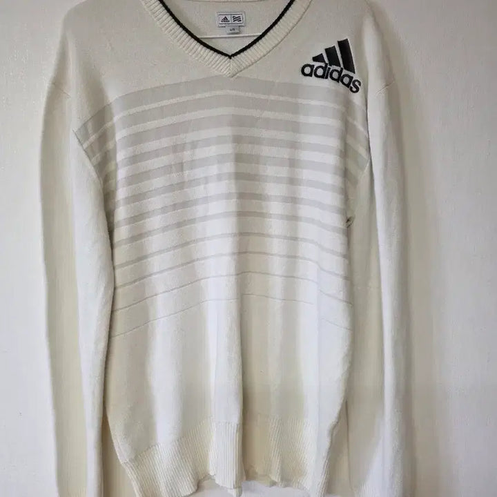 [BUNJANG] Adidas V-Neck Stripe Knit L / 아디다스 V넥 스트라이프 니트 L