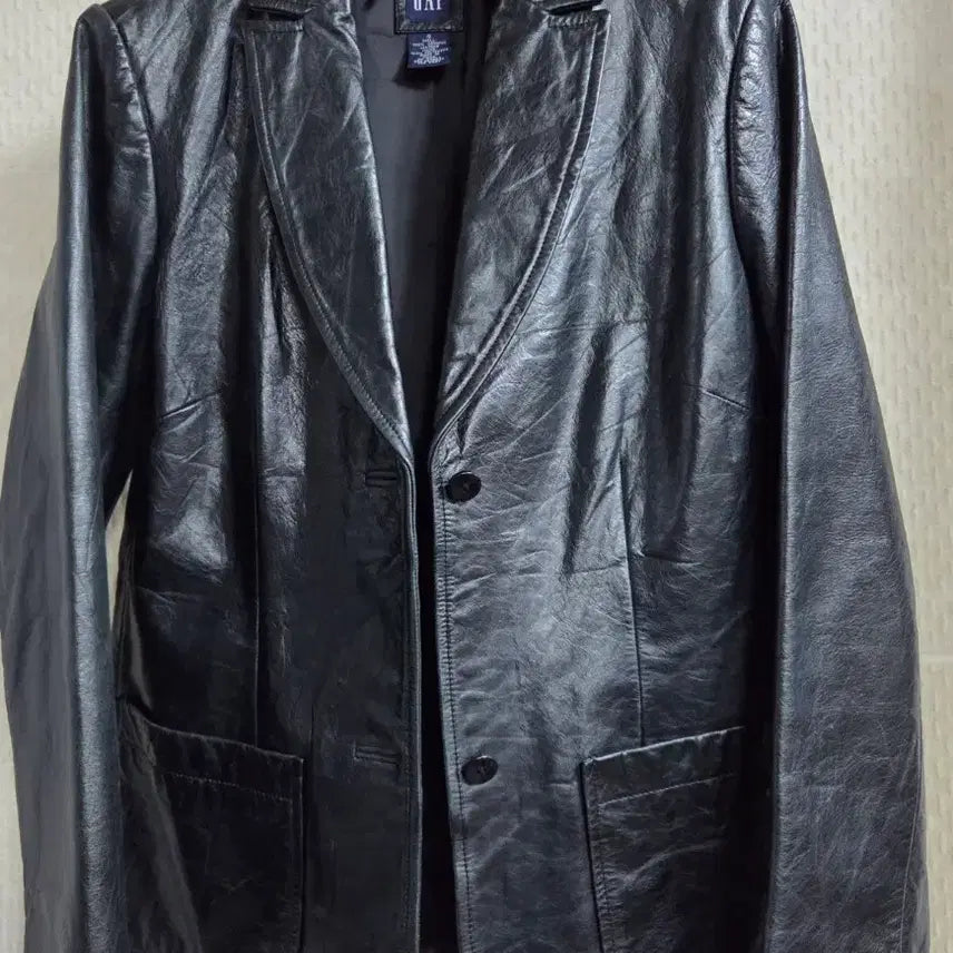 [BUNJANG] GAP Black Two-Tone Leather Jacket / GAP 갭 블랙투톤 가죽 자켓 S