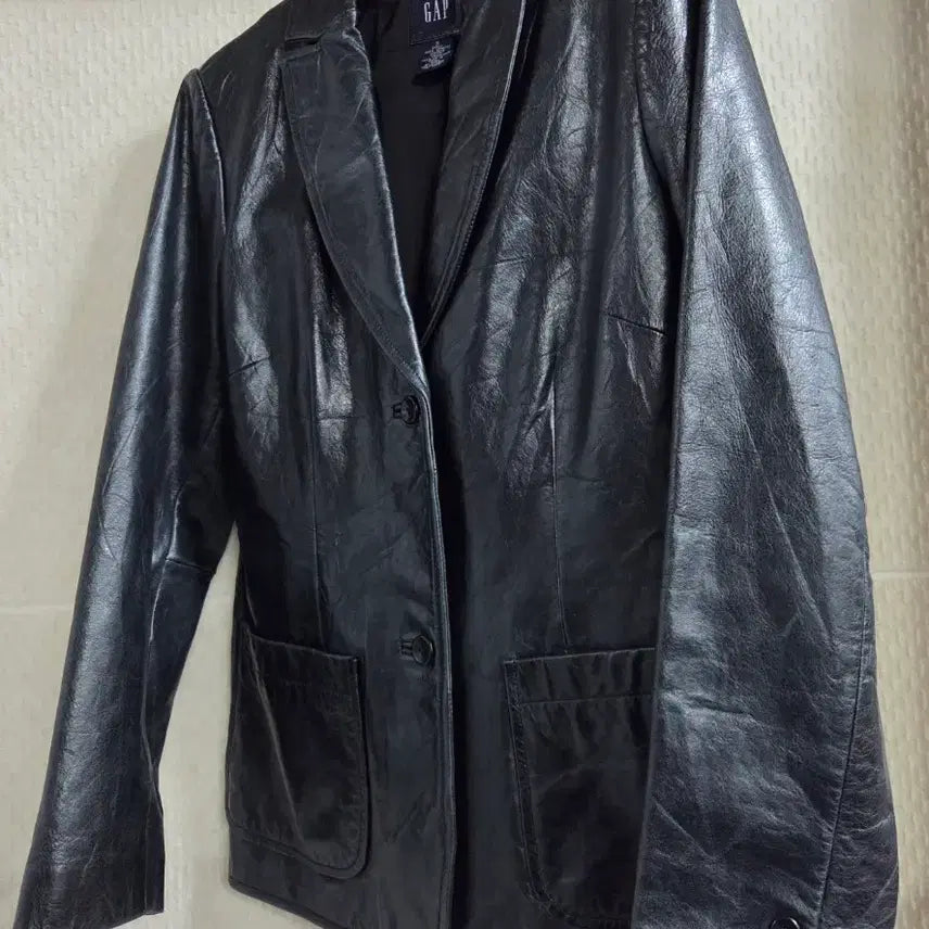 [BUNJANG] GAP Black Two-Tone Leather Jacket / GAP 갭 블랙투톤 가죽 자켓 S