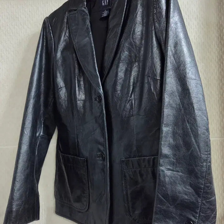 [BUNJANG] GAP Black Two-Tone Leather Jacket / GAP 갭 블랙투톤 가죽 자켓 S