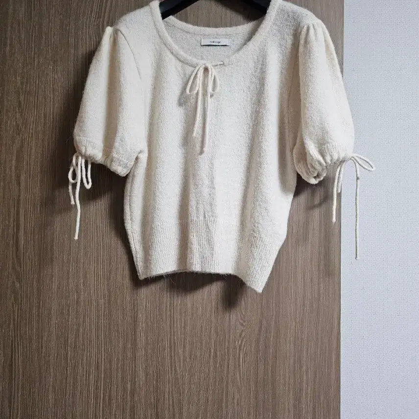 [BUNJANG] Melange Ribbed Short Sleeve Knit Top / ㅣ멜라운지 리본 반팔니트ㅣ