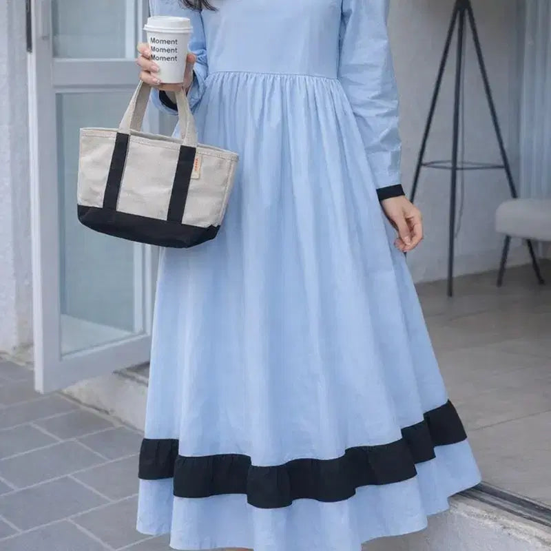 [SOLD OUT] 블루 롱 원피스 블랙 배색 포인트 <새제품>