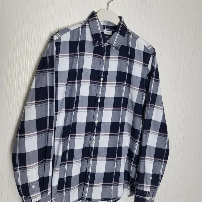 [BUNJANG] Beanpole Check Shirt Navy White / 100_빈폴 체크 셔츠 네이비 화이트