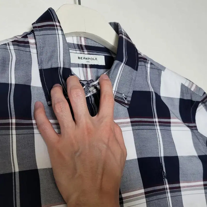 [BUNJANG] Beanpole Check Shirt Navy White / 100_빈폴 체크 셔츠 네이비 화이트