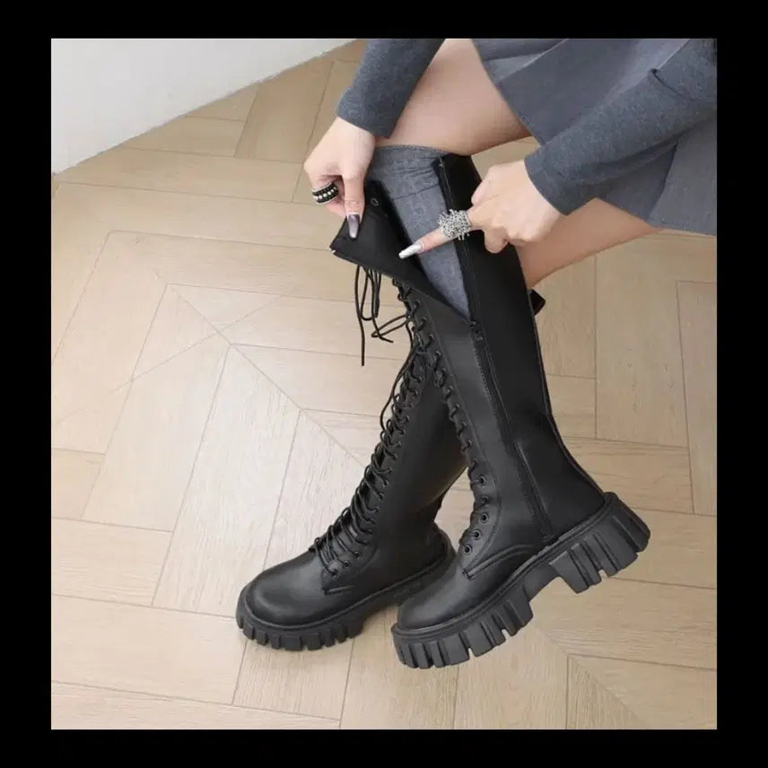 [BUNJANG] Black Platform Ankle Boots (Long, 240mm) / 검정색 통굽워커(롱 기장 / 240mm)