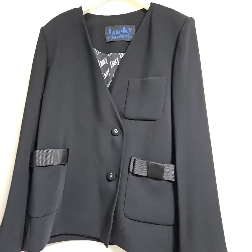 [BUNJANG] Lucky Chouette Ribbon Jacket (Size 38) / 럭키슈에뜨 노카라 리본자켓 38사이즈 새상품
