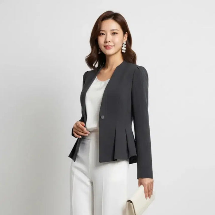 [BUNJANG] MOJO.S.PHINE Genuine Collarless Peplum Jacket (Size 55) / [새상품급] 모조에스핀 정품 노카라 페플럼 자켓 55