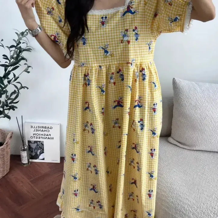 [BUNJANG] Disney Official Yellow Check Pajamas / 디즈니 정품 잠옷 원피스