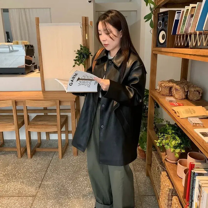 [BUNJANG] Hanoll Half Leather Jacket / 한올 hanoll 하프 레더 자켓 half leather jacket