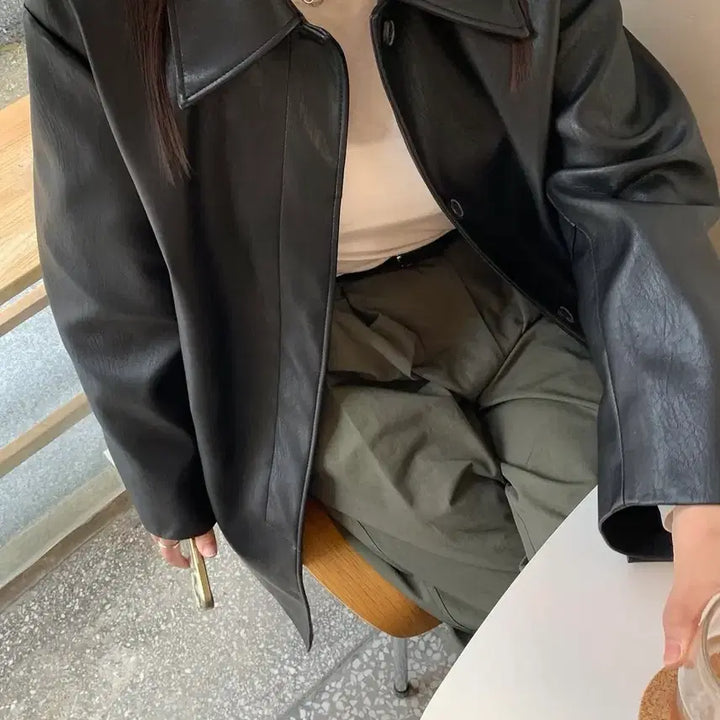 [BUNJANG] Hanoll Half Leather Jacket / 한올 hanoll 하프 레더 자켓 half leather jacket