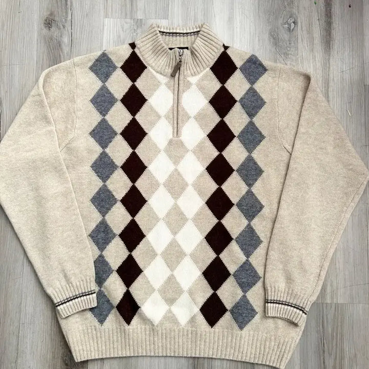 [BUNJANG] Corneliani Argyle Half-Neck Knit Sweater / 꼬르넬리아니 아가일 하프넥 니트