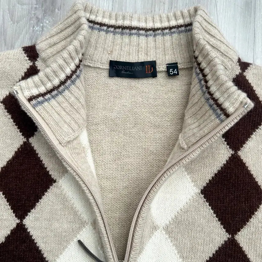 [BUNJANG] Corneliani Argyle Half-Neck Knit Sweater / 꼬르넬리아니 아가일 하프넥 니트