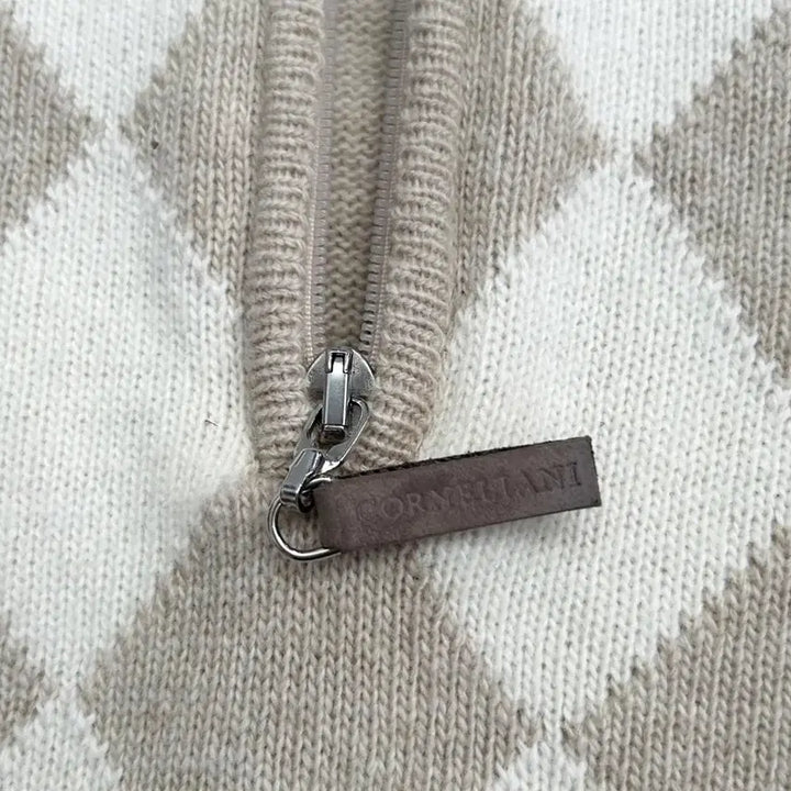 [BUNJANG] Corneliani Argyle Half-Neck Knit Sweater / 꼬르넬리아니 아가일 하프넥 니트