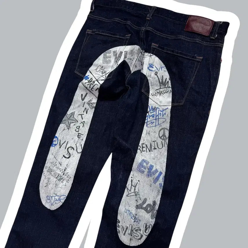 [BUNJANG] EVISU Big Logo Printed Baggy Pants / 에비수 빅로고 프린팅 베기팬츠