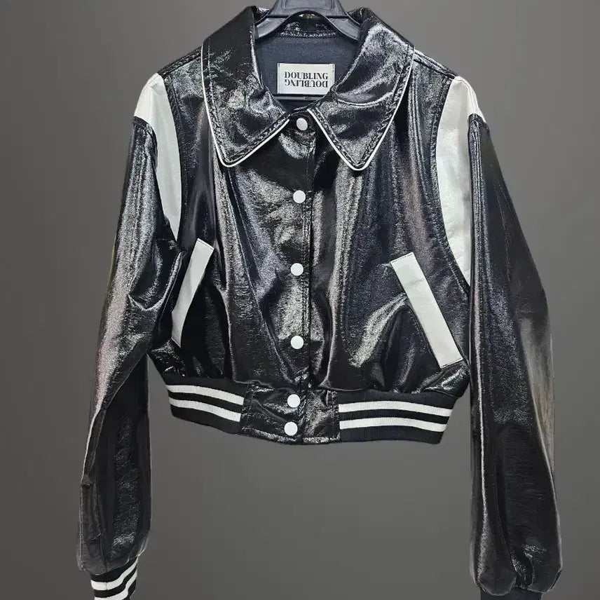 [BUNJANG] Black Enamel Crop Jacket / 애나멜 크롭 블랙 자켓이예요 새상품