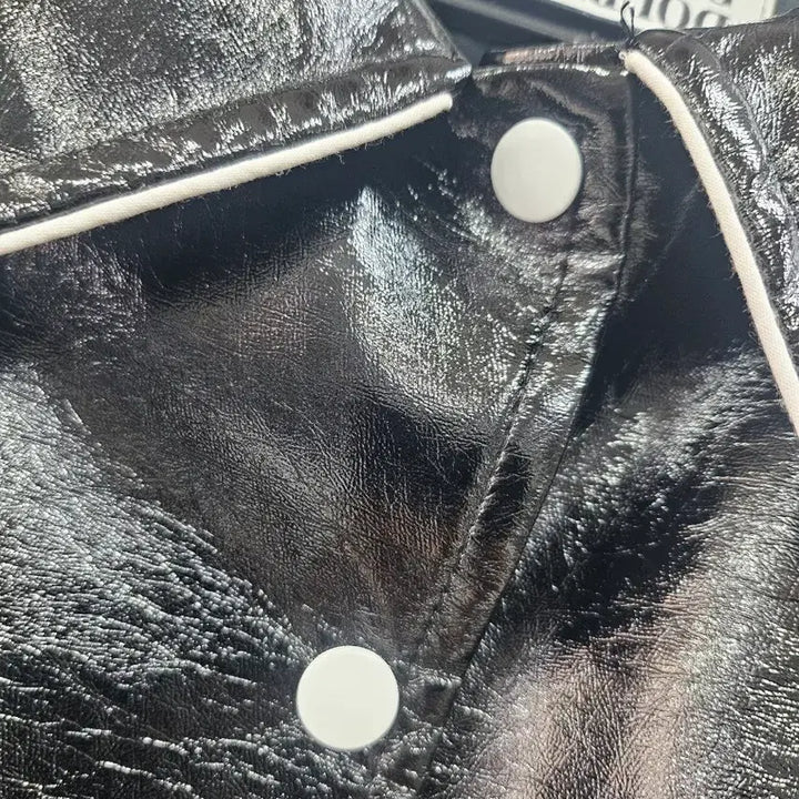 [BUNJANG] Black Enamel Crop Jacket / 애나멜 크롭 블랙 자켓이예요 새상품