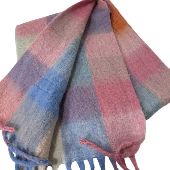 [BUNJANG] Acne Studios Mohair Check Scarf / 정품 아크네 스튜디오 모헤어 체크 핑크 라이트 블루 머플러