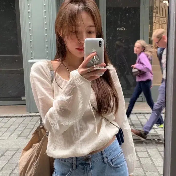 [BUNJANG] Tanat Banding Crop Blouse (Cream) / 타낫 밴딩 크롭 블라우스(크림)