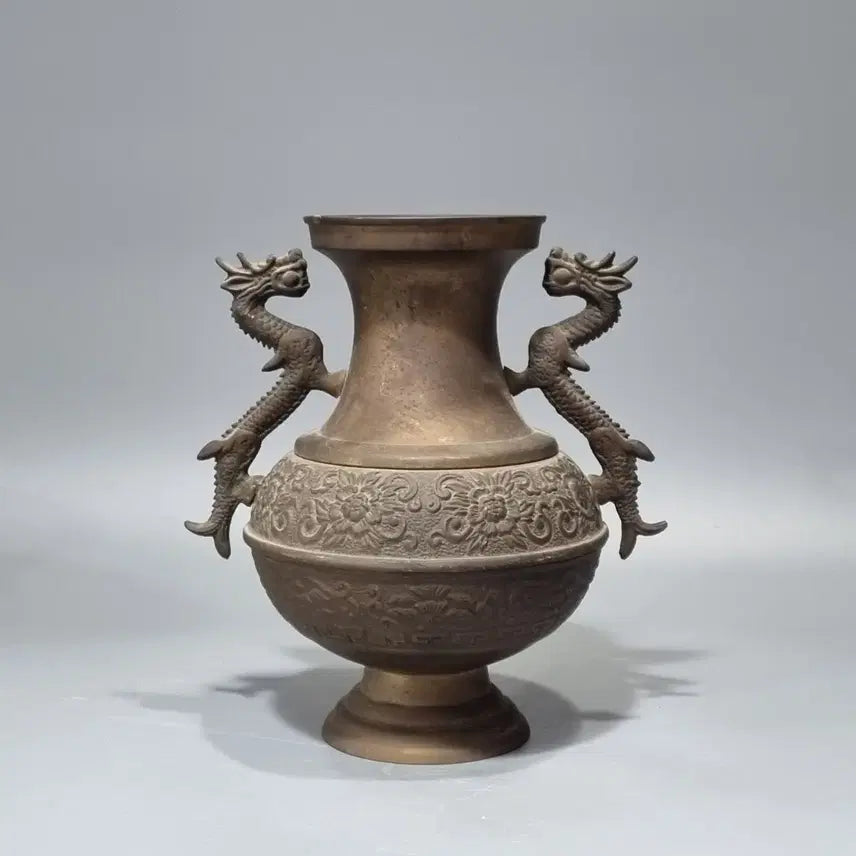 [BUNJANG] Antique Bronze Dragon Vase Ornament / 골동품 용문 청동 꽃병 장식품. 높이 25.5