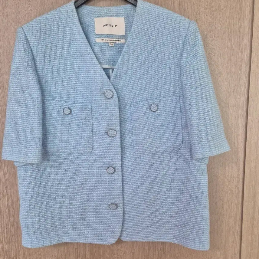 [BUNJANG] NILBY P Tweed Short Sleeve Jacket Sky Blue 34 / NILBY P 트위드 반팔 자켓 하늘색 34 닐바이피