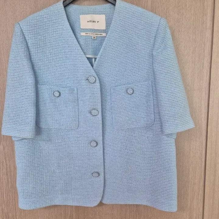 [BUNJANG] NILBY P Tweed Short Sleeve Jacket Sky Blue 34 / NILBY P 트위드 반팔 자켓 하늘색 34 닐바이피