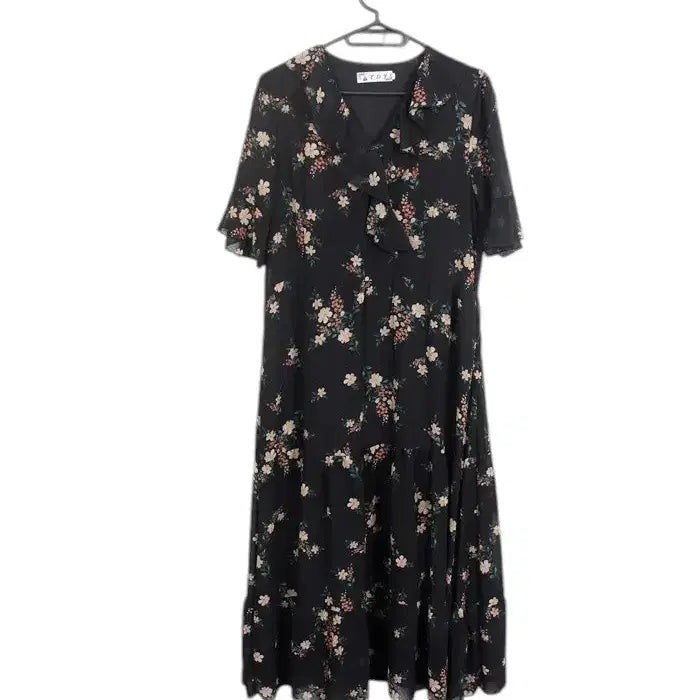 [BUNJANG] R.D.R Floral Pattern Short Sleeve Long Dress BK / 여성M추천/ R.D.R 플라워 패턴 반팔 롱원피스BK 21-5