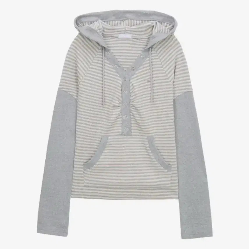 [BUNJANG] Hug Your Skin Striped Snap Button Hoodie (Grey) / (새상품/바로결제)허그유어스킨 스트라이프 스냅 버튼 후드티 (그레이)