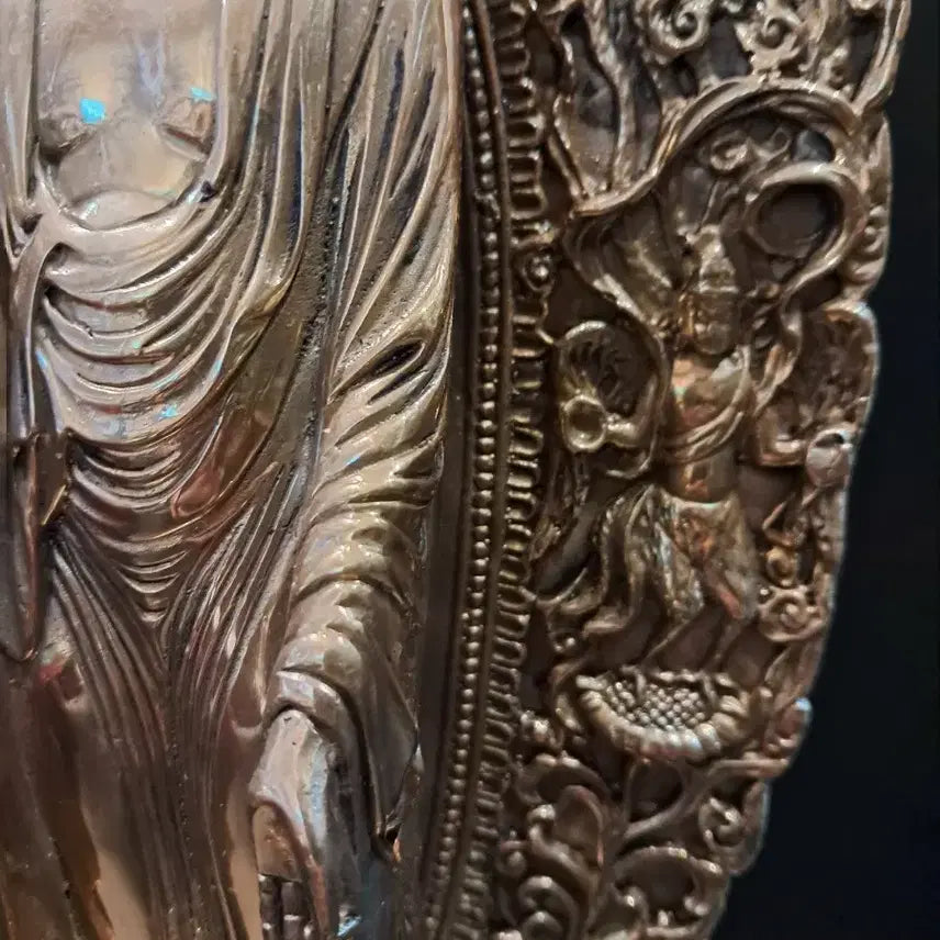 [BUNJANG] Brass Standing Buddha Statue with Aureole / 황동 석가모니 광배 입불상