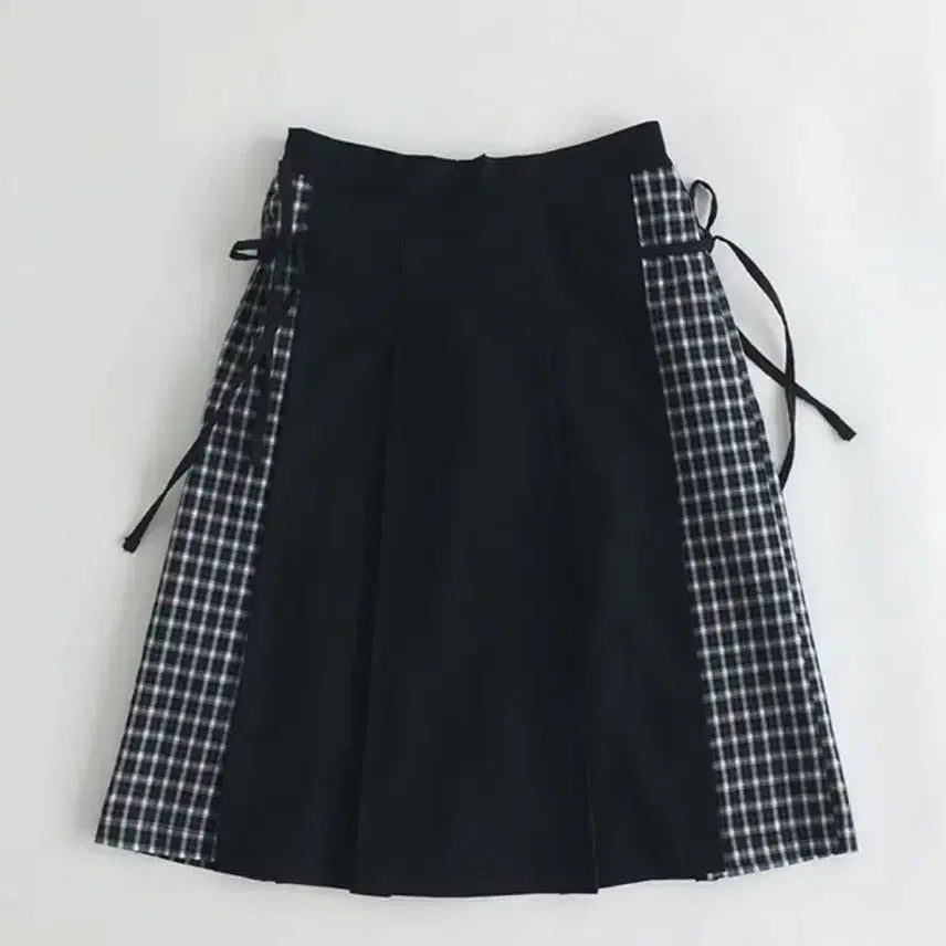 [BUNJANG] Check String Pleated Midi Skirt / 체크 스트링 플리츠 미디스커트 새상품
