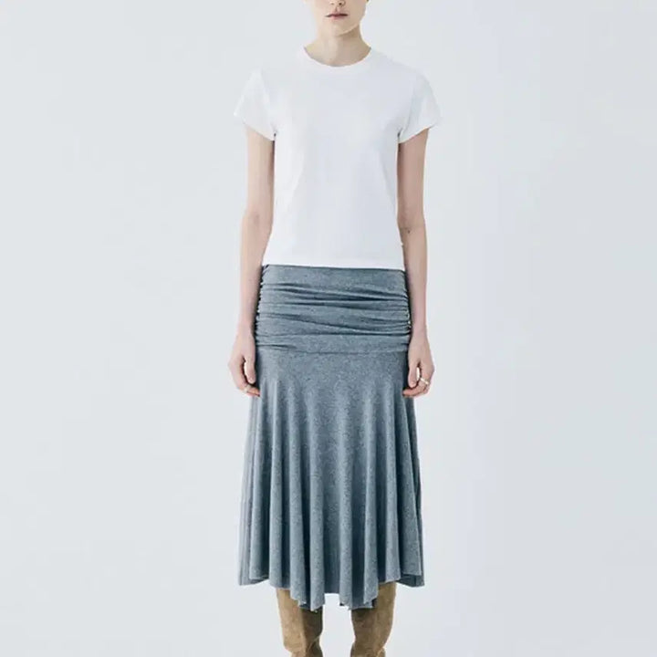 [BUNJANG] For Her Shirring Unbalanced Skirts (Melange) / 포허 SHIRRING UNBAL SKIRTS (MELANGE)