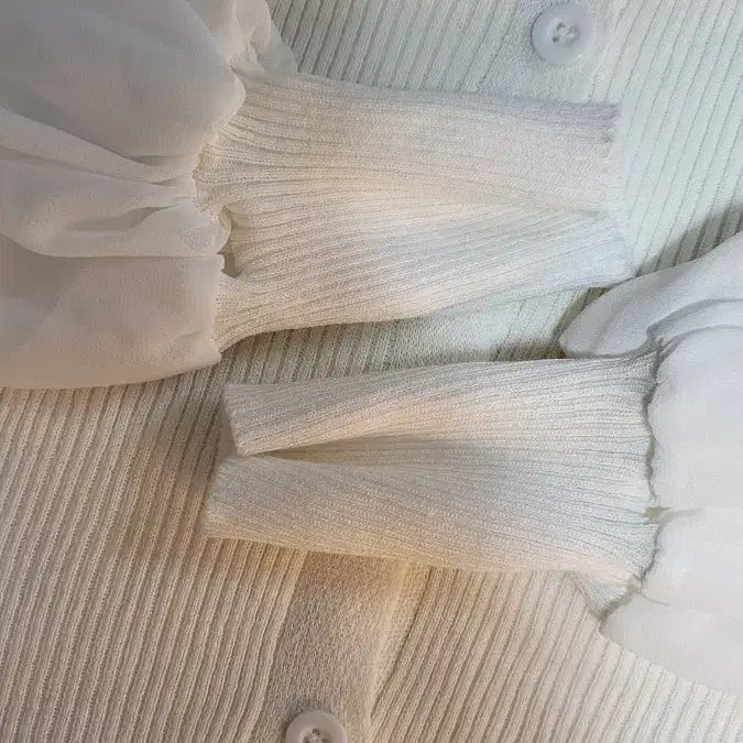 [BUNJANG] White See-through Sleeve Cardigan Knit / 화이트 시스루 소매 가디건 니트
