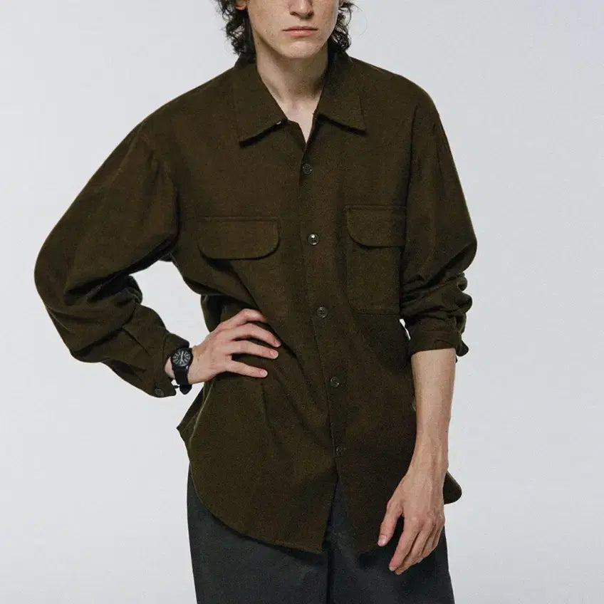 [BUNJANG] Thomasmore TF3-SH02 Flannel Shirt Jacket - Olive Khaki / 토마스모어 TF3-SH02 플란넬 셔켓-올리브카키