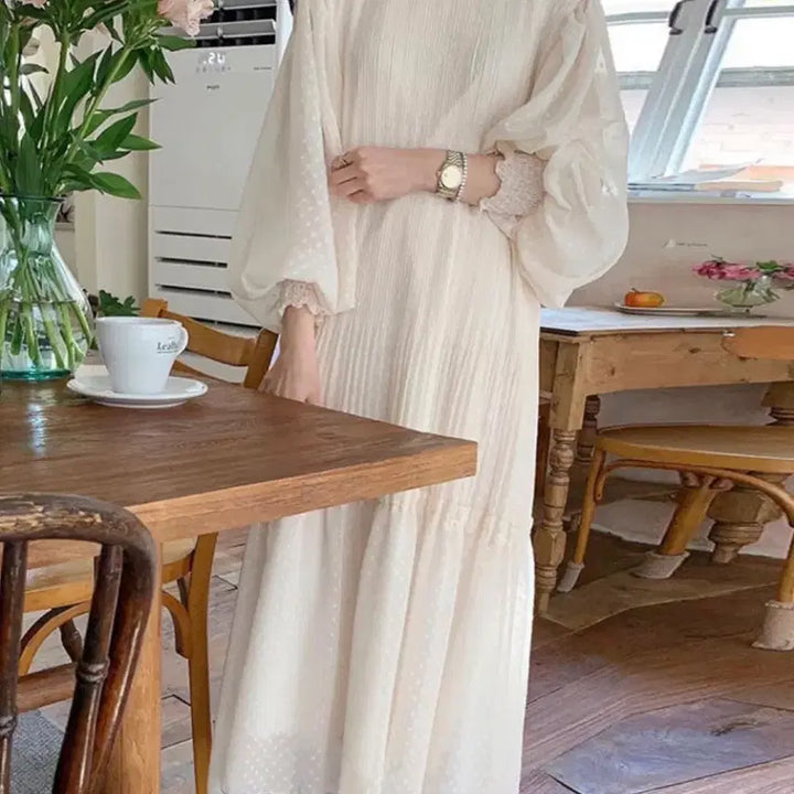 [BUNJANG] Ivory Dot Long Dress / 아이보리 도트 롱원피스 [66까지]