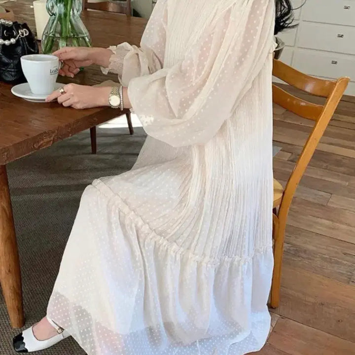[BUNJANG] Ivory Dot Long Dress / 아이보리 도트 롱원피스 [66까지]