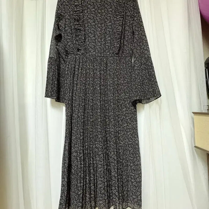 [BUNJANG] Black Chiffon Floral Print Long Dress / 잔꽃무늬 롱 원피스 블랙 쉬폰