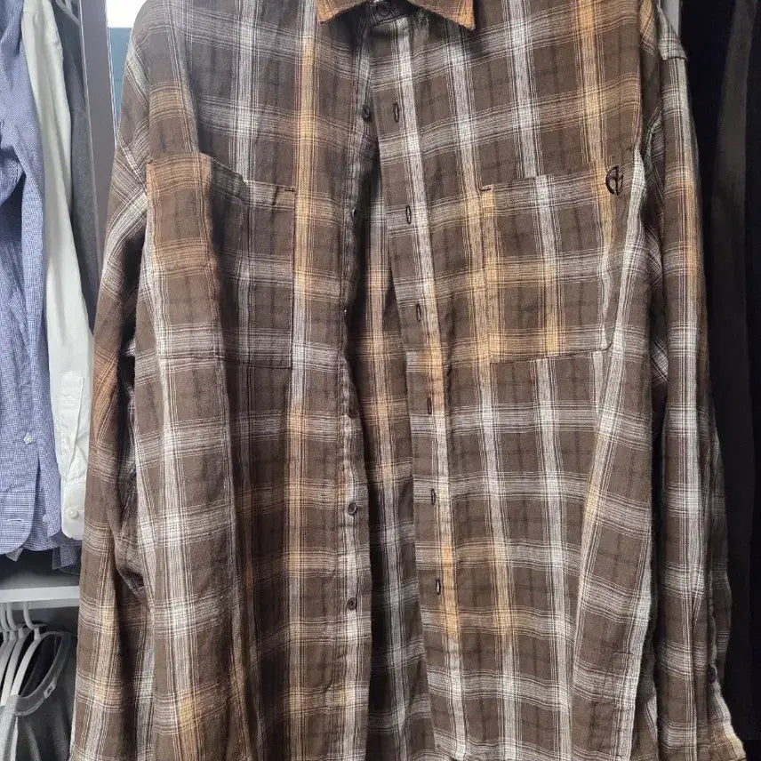 [BUNJANG] NoManual Brown Check Shirt L / 노메뉴얼 브라운 체크셔츠L