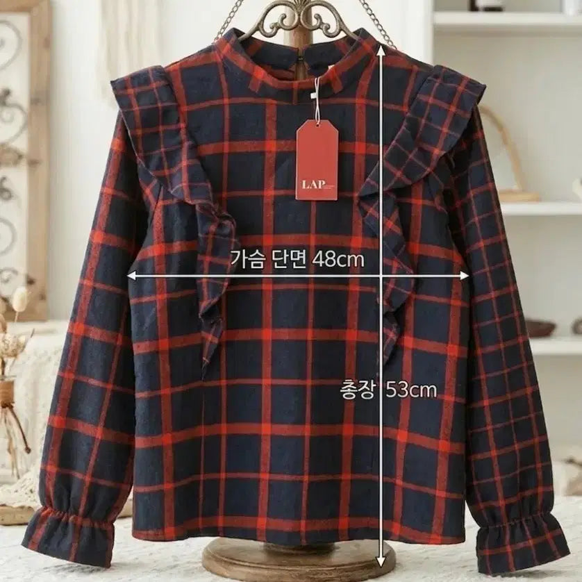 [BUNJANG] LAP Checked Frill Blouse Size 66 / LAP 체크 프릴 블라우스 66 가단48 새상품