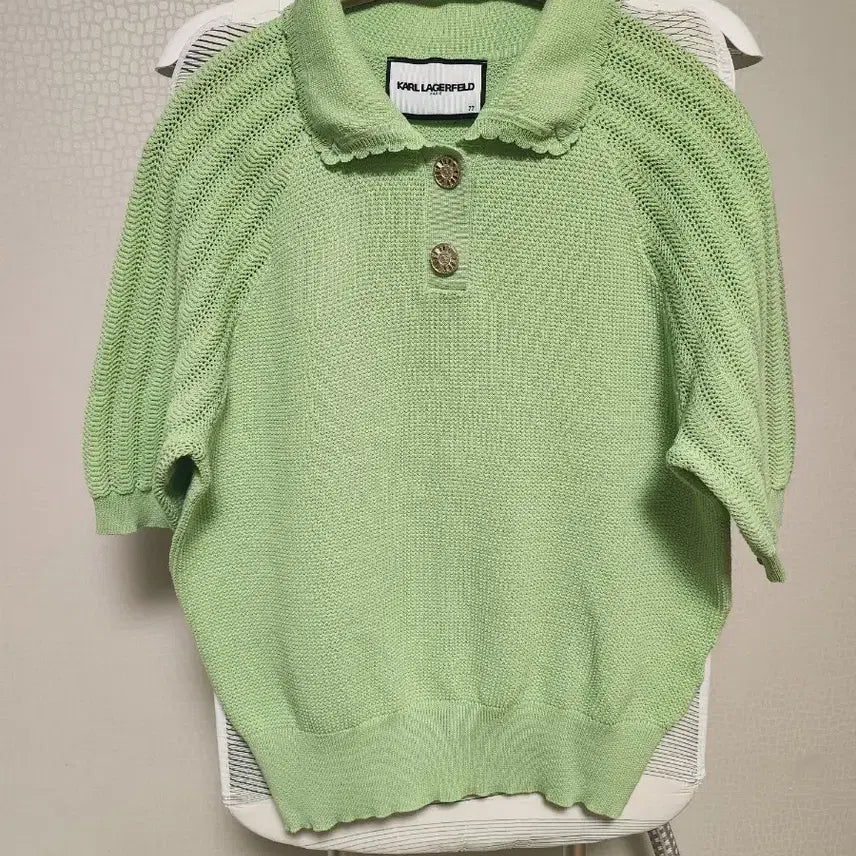 [BUNJANG] Karl Lagerfeld Wave Trim Knit Top / 칼 라거펠트 반팔 니트 그린 77