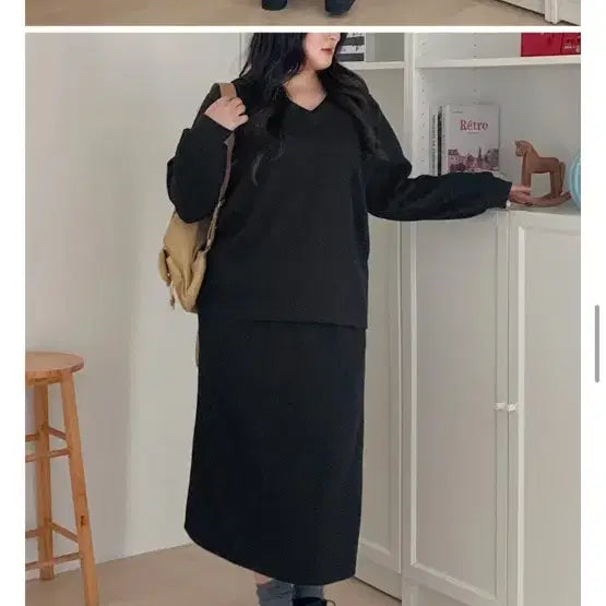[BUNJANG] Romistory Plus Size Ribbed Skirt - Black / 로미스토리 빅사이즈 골지치마 블랙 (새옷/33-34사이즈)